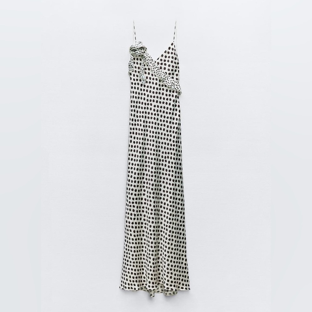 Zara RUFFLED SATIN EFFECT POLKA DOT DRESS - Picture 15 of 16